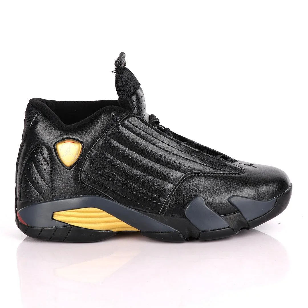 Air Jordan 14 Retro All Black With Classic Gold Designs