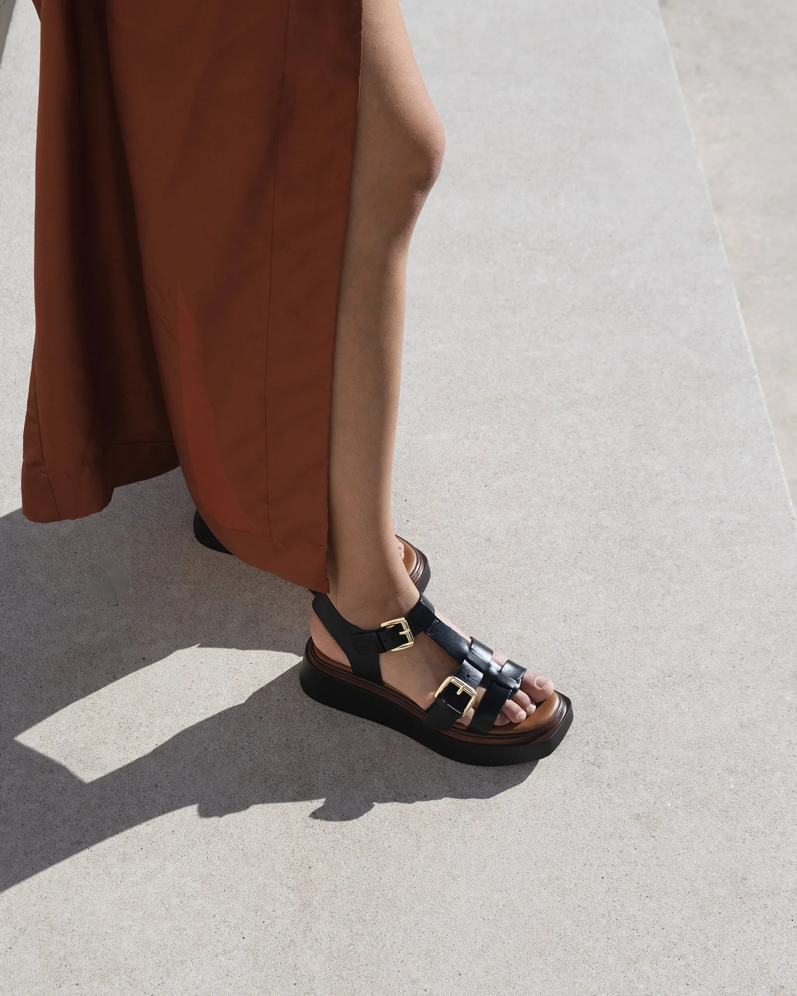 ANGELINA FLAT SANDALS BLACK LEATHER