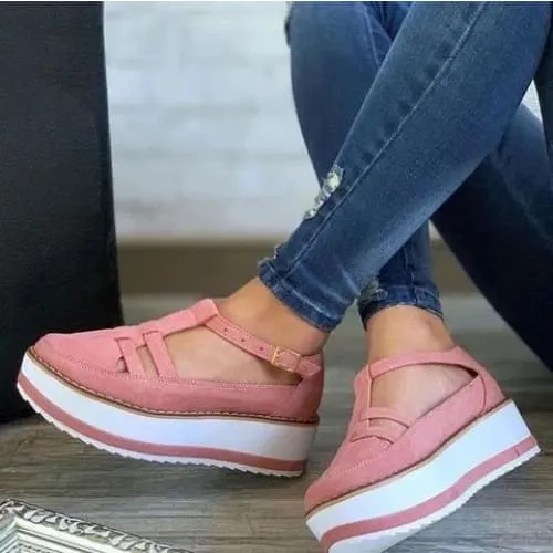 Ankle Strap One Stripe Print Sole Breathable Platform Sneakers Shoes