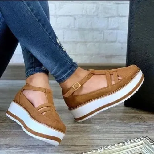 Ankle Strap One Stripe Print Sole Breathable Platform Sneakers Shoes