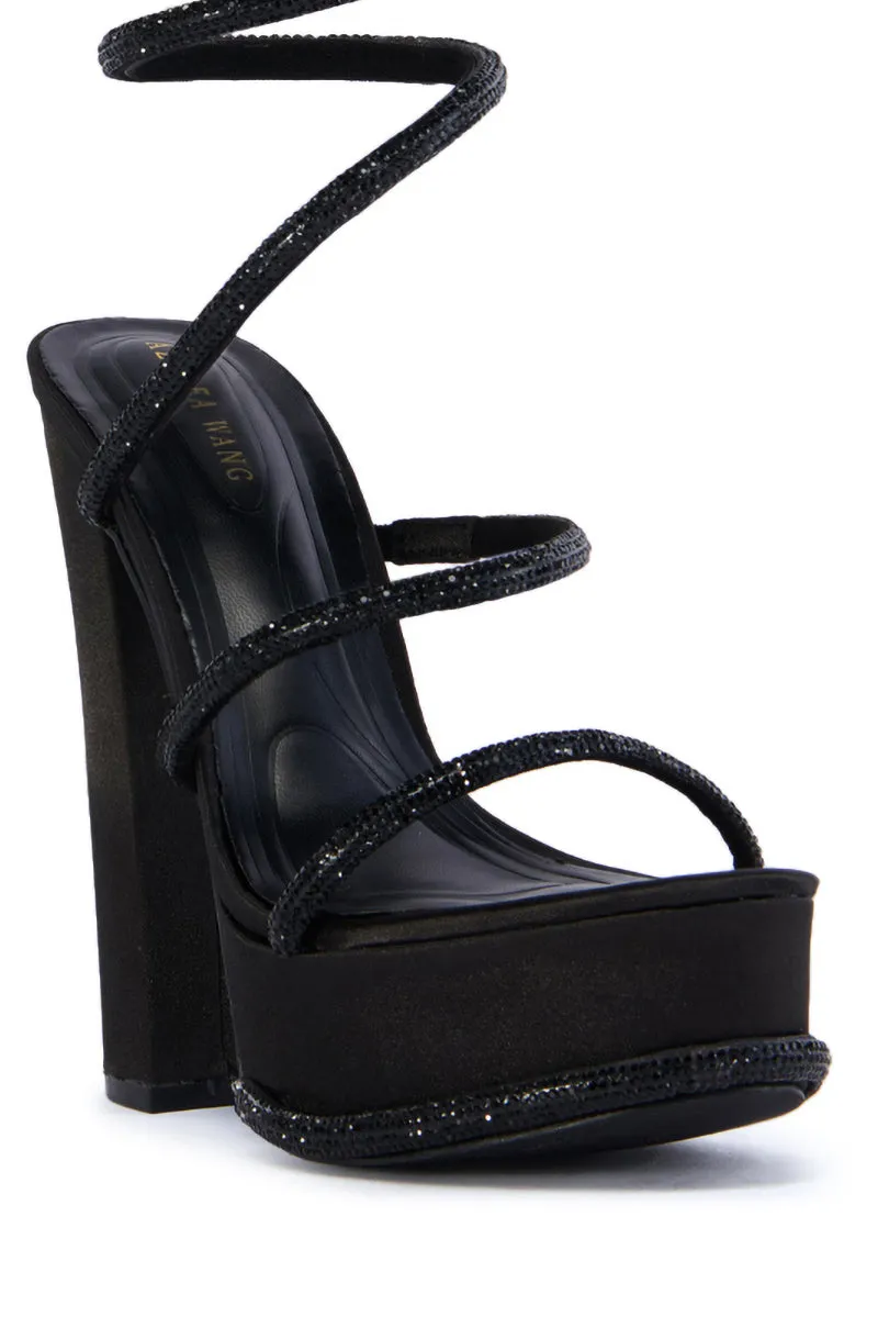 AZALEA WANG BERNICE BLACK PLATFORM RHINESTONE SANDAL