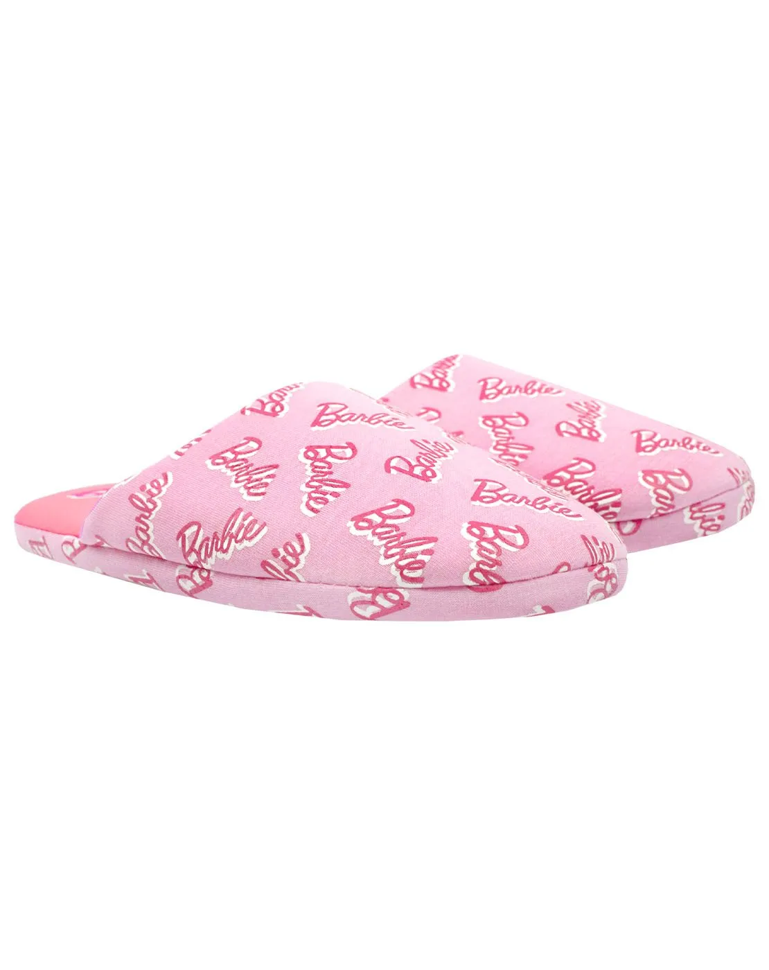 Barbie All Over Print Logo Pink Polyester Womens Slippers