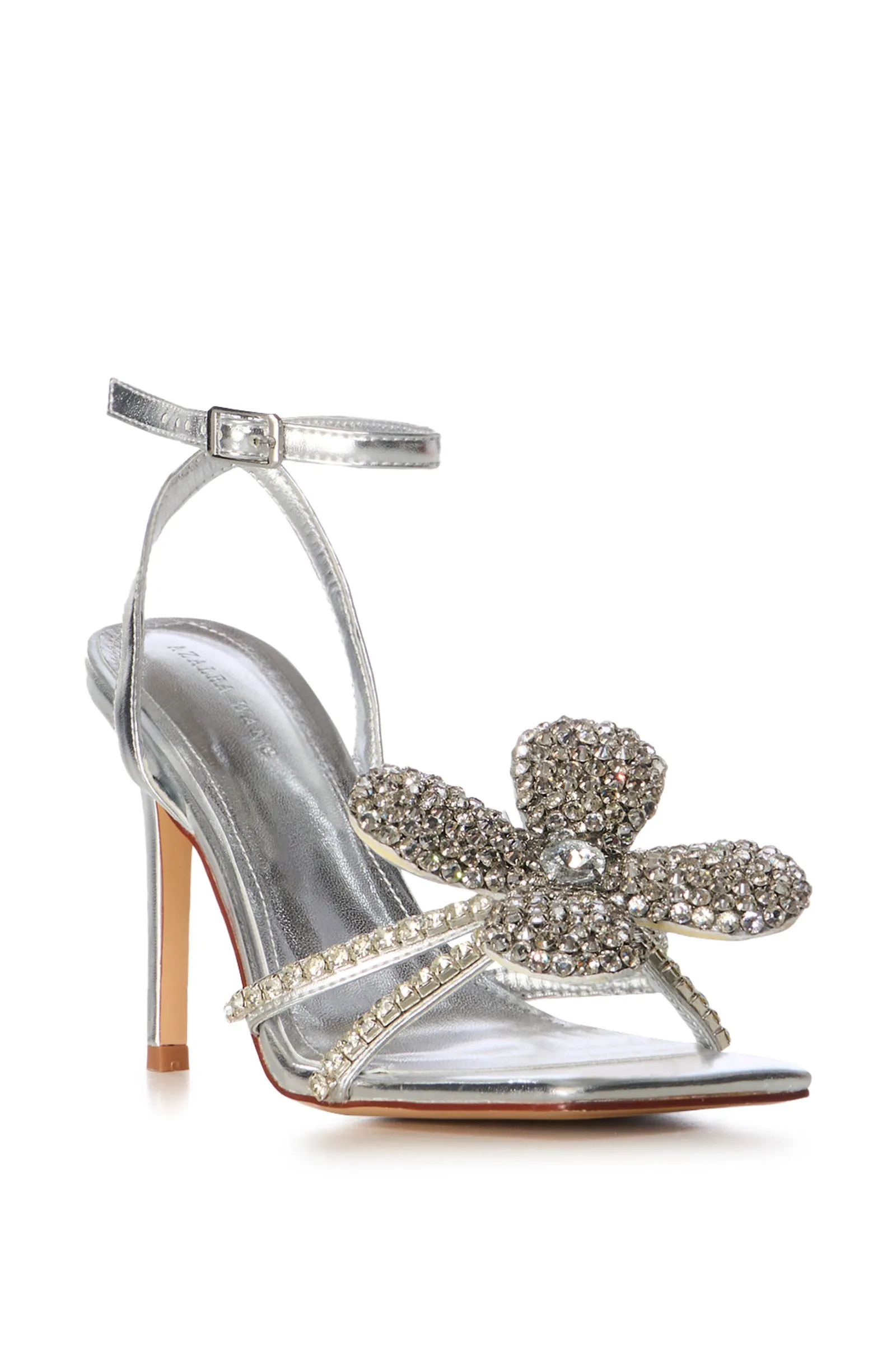 BEVIE-SILVER OVERSIZED FLORAL STILETTO SANDAL