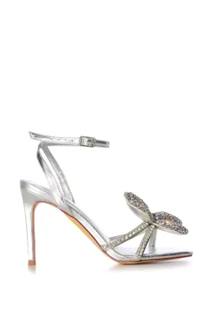 BEVIE-SILVER OVERSIZED FLORAL STILETTO SANDAL