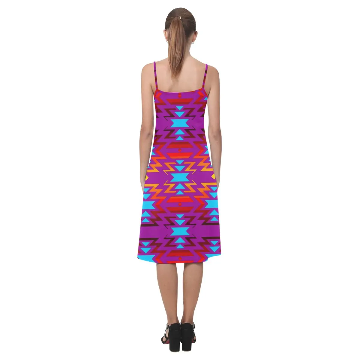 Big Pattern Fire Colors and Sky Moon Shadow Alcestis Slip Dress