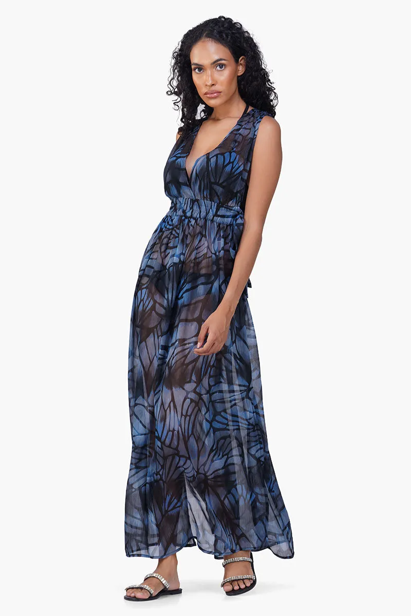 Blue Morpho Printed Cover Up Dress