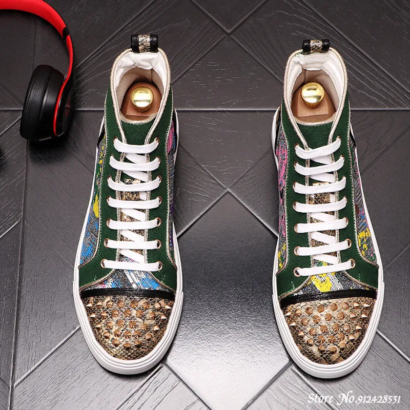 Breathable Thorn Decorated Split Leather Sneakers