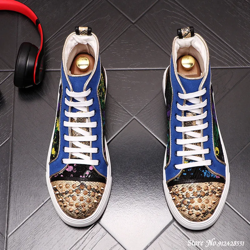 Breathable Thorn Decorated Split Leather Sneakers