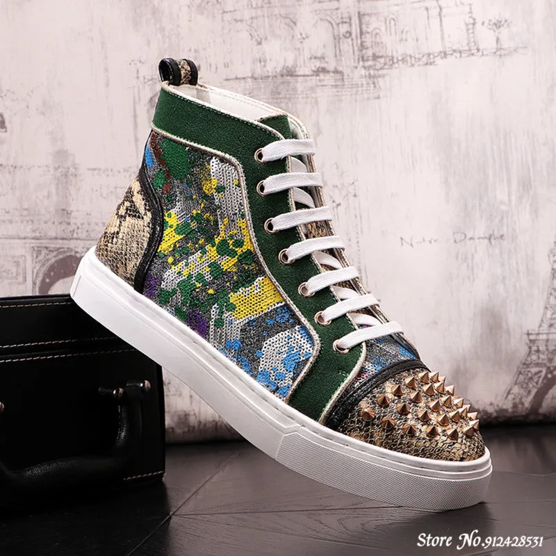 Breathable Thorn Decorated Split Leather Sneakers