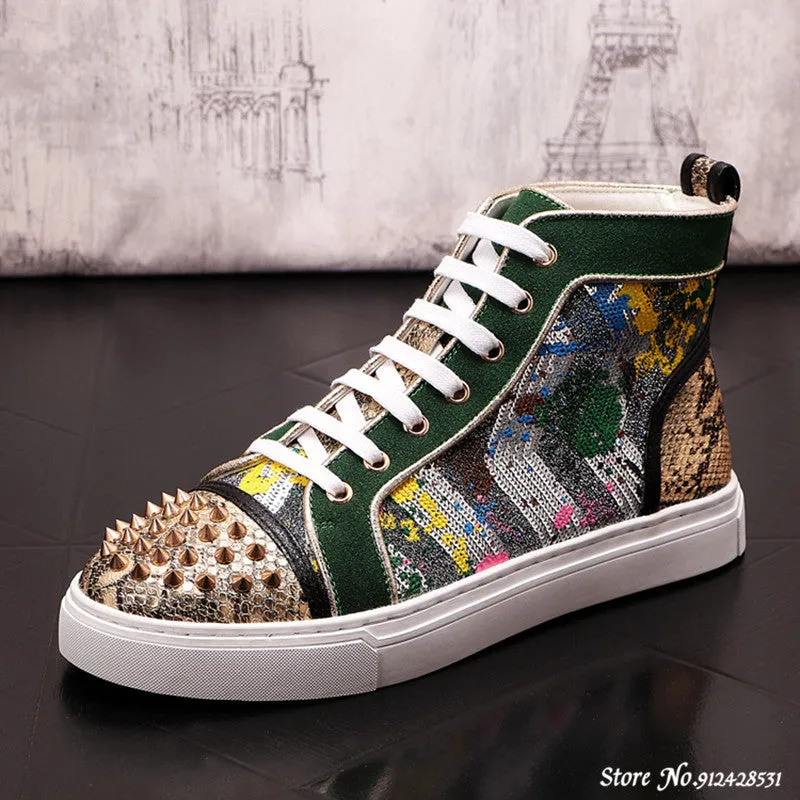 Breathable Thorn Decorated Split Leather Sneakers