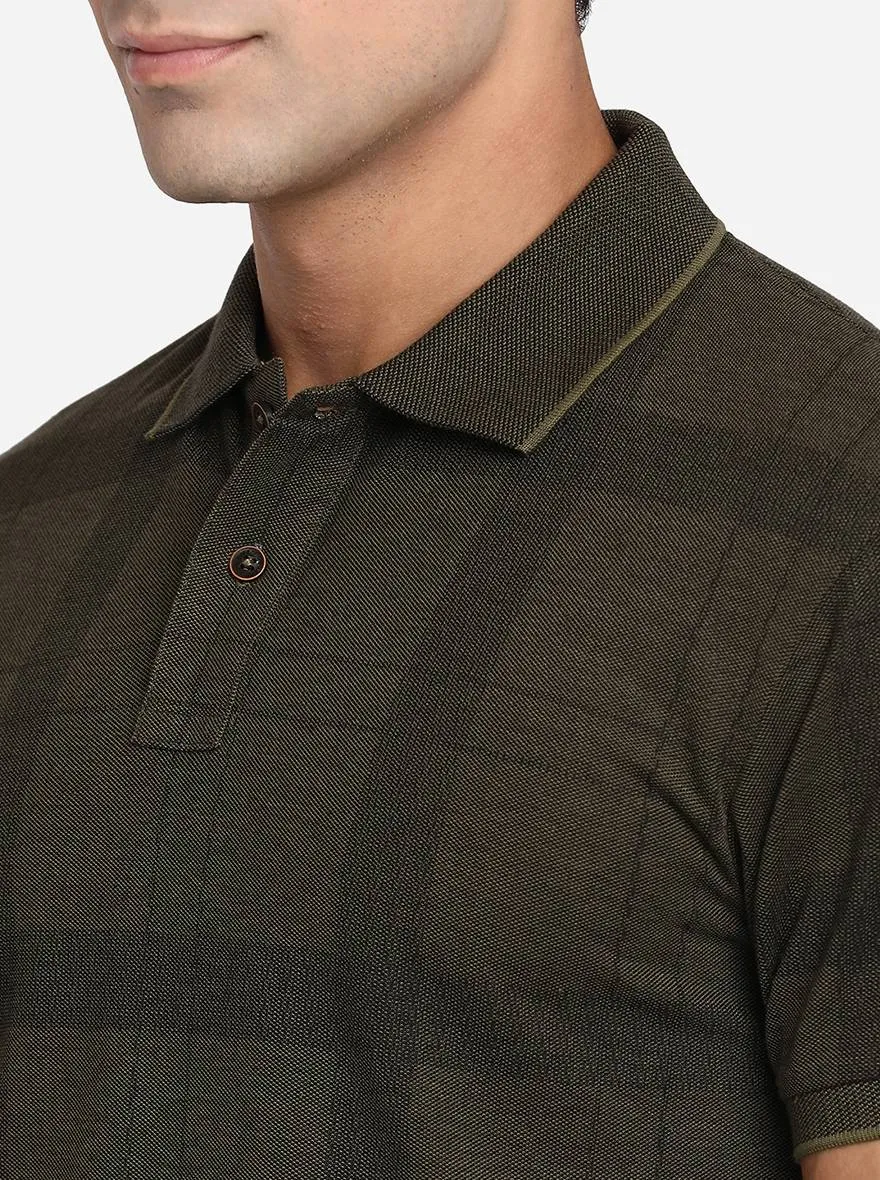 Bronze Green Printed Slim Fit Polo T-Shirt | Greenfibre