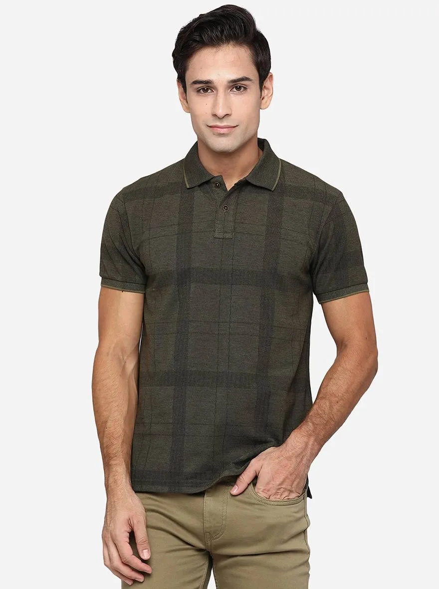 Bronze Green Printed Slim Fit Polo T-Shirt | Greenfibre