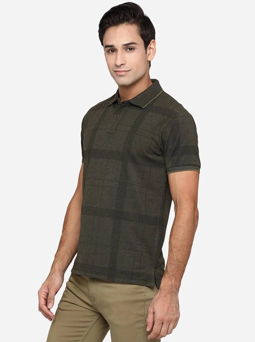 Bronze Green Printed Slim Fit Polo T-Shirt | Greenfibre