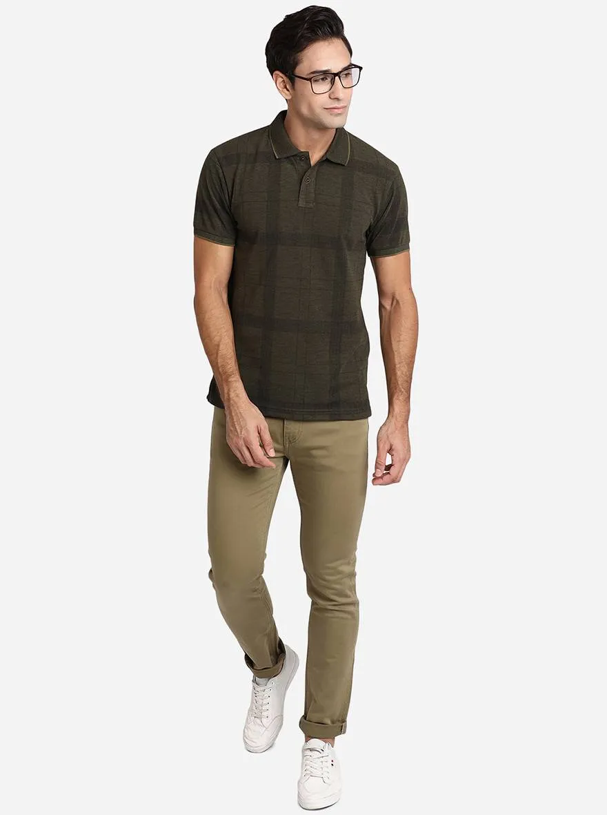 Bronze Green Printed Slim Fit Polo T-Shirt | Greenfibre