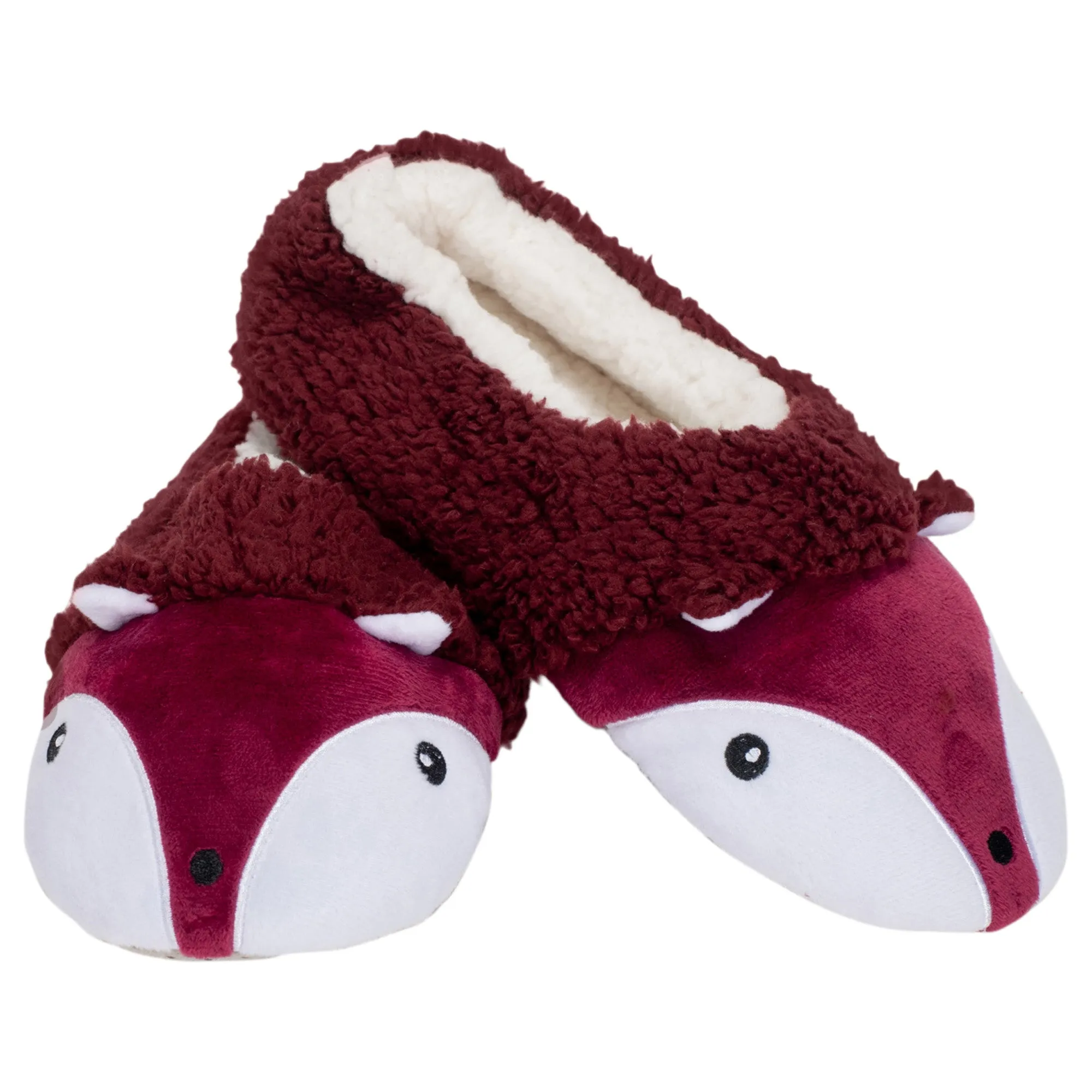 Burgundy Fox Womens Animal Cozy Indoor Plush Lined Non Slip Fuzzy Soft Slipper - Large