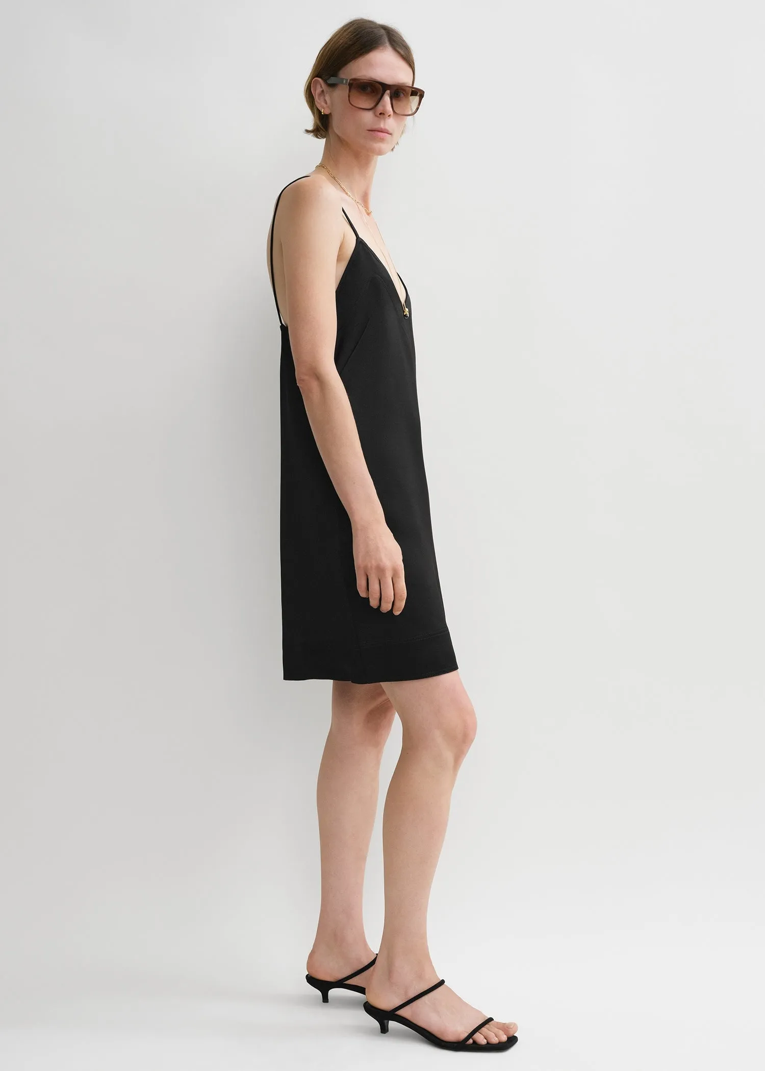 Contrast satin cami dress black