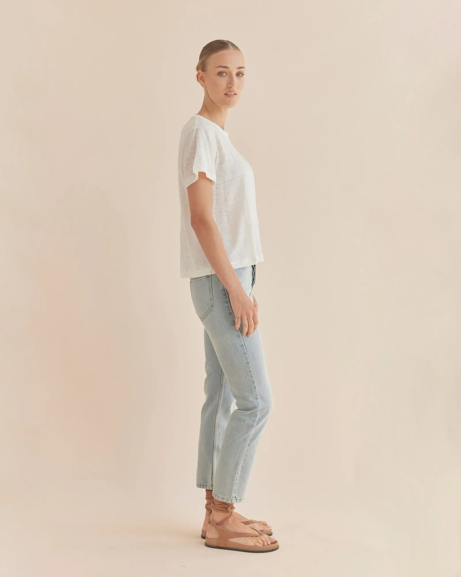 Coogee Linen Crew Neck Tee - Ivory