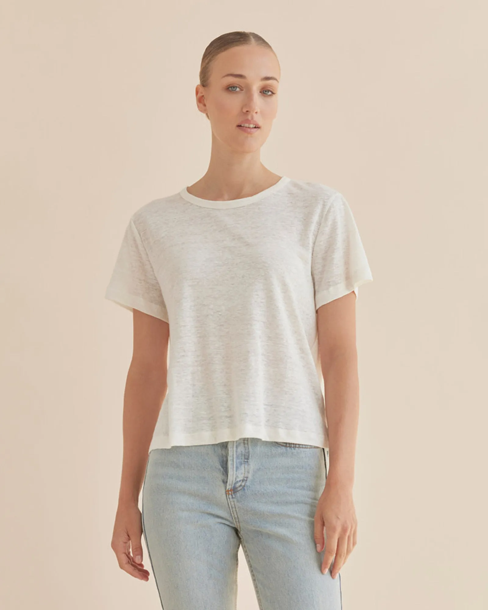 Coogee Linen Crew Neck Tee - Ivory