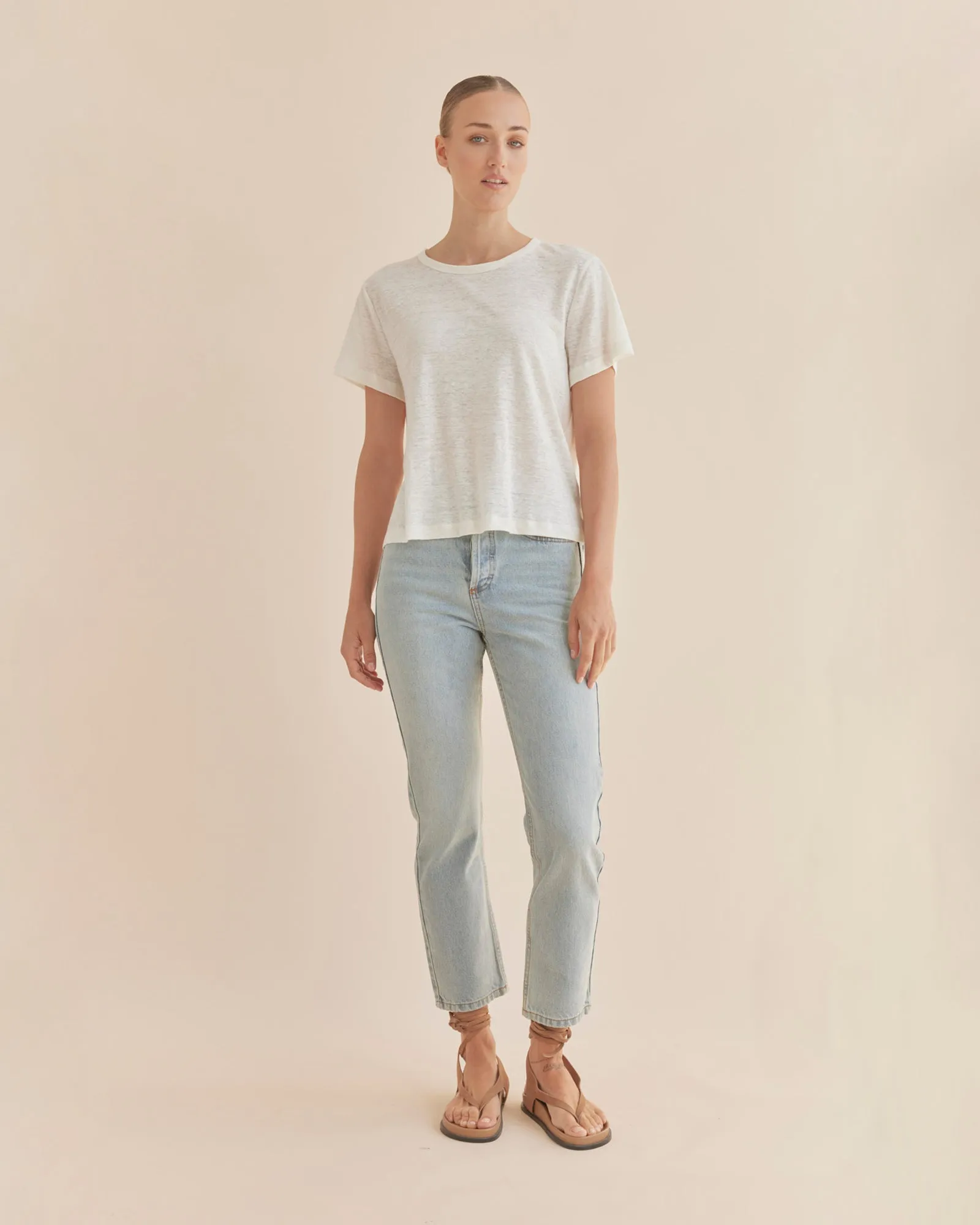 Coogee Linen Crew Neck Tee - Ivory