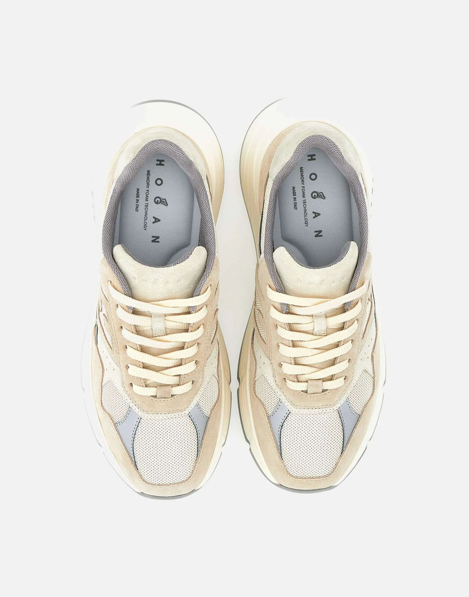 Cream Beige Leather Sneakers with Fabric Inserts