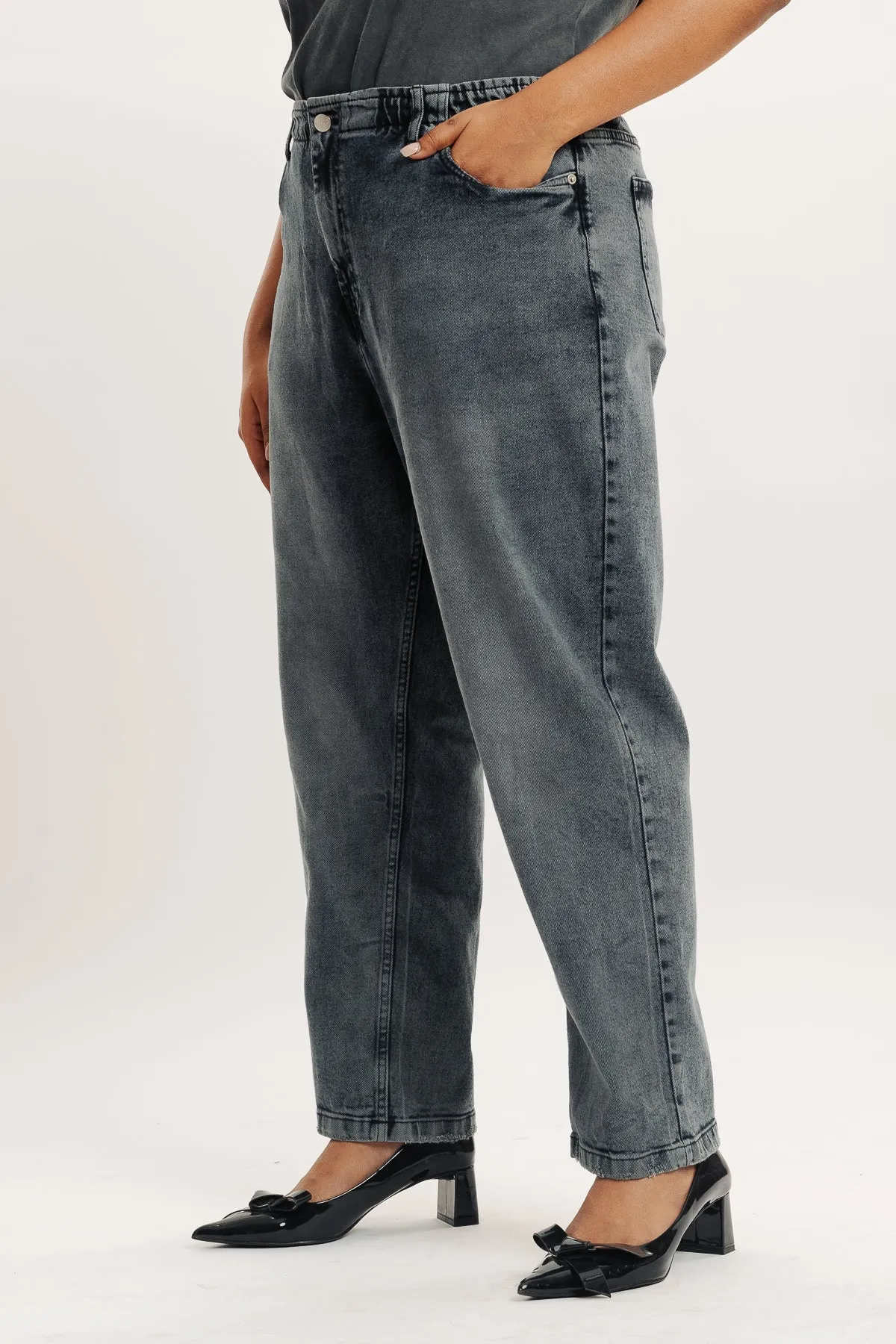 Curve Dark Charcoal Stretch Mom Jeans