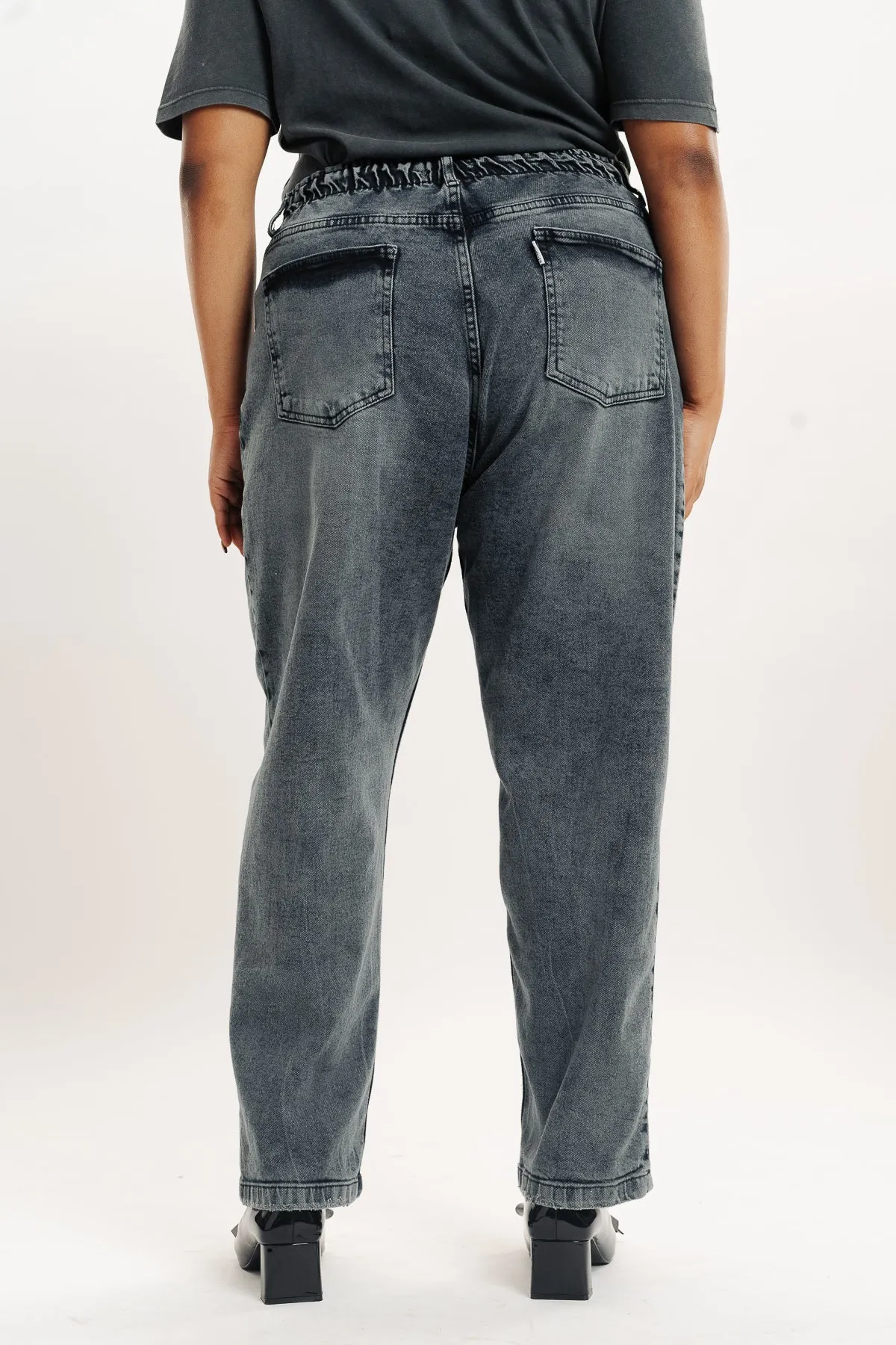 Curve Dark Charcoal Stretch Mom Jeans