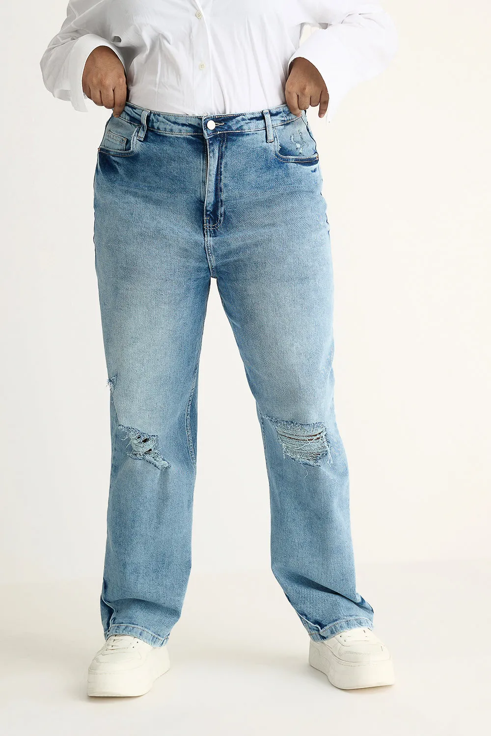 Delicate Dusk Distressed Curve Straight Jeans