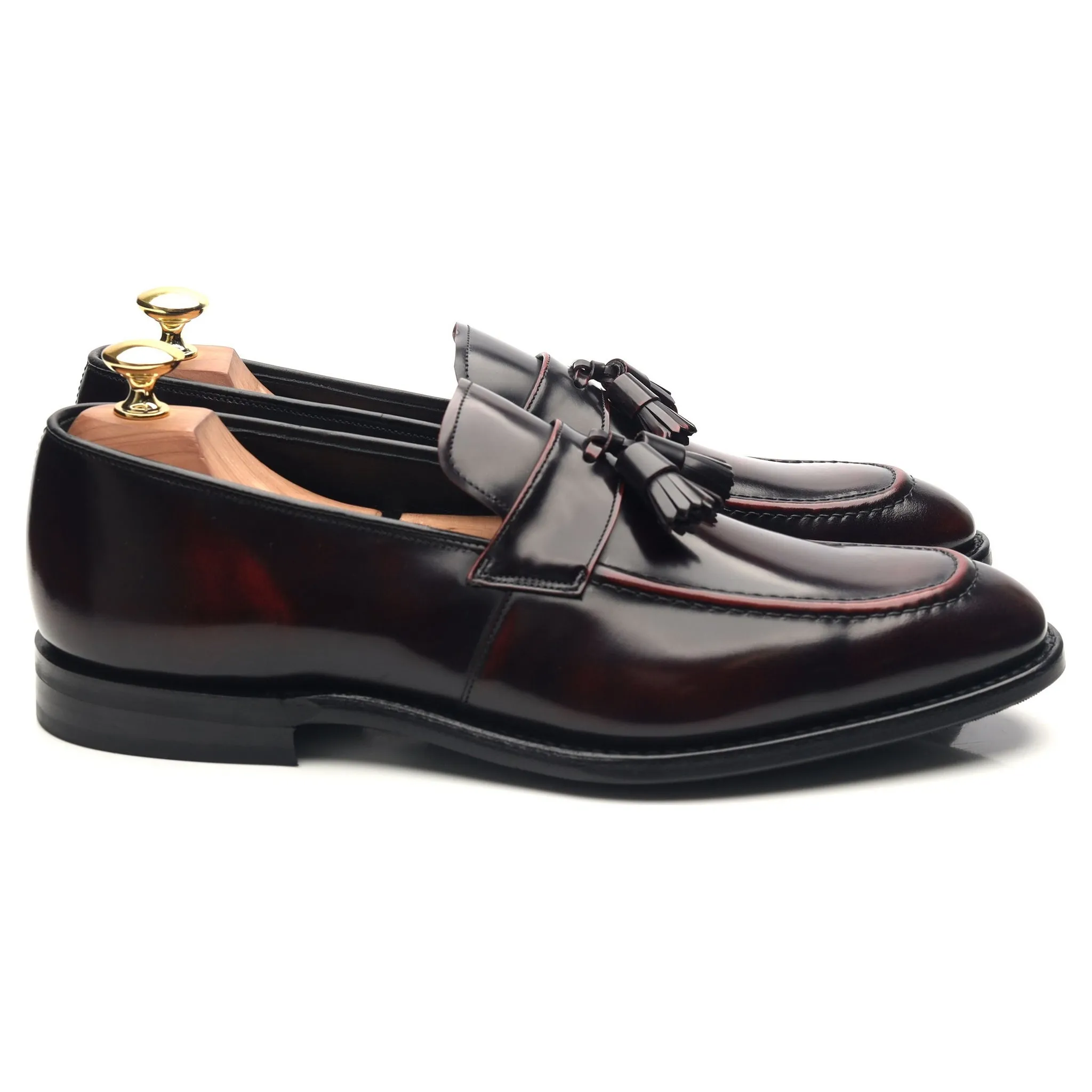 'Easington' Burgundy Leather Tassel Loafers UK 8.5 F