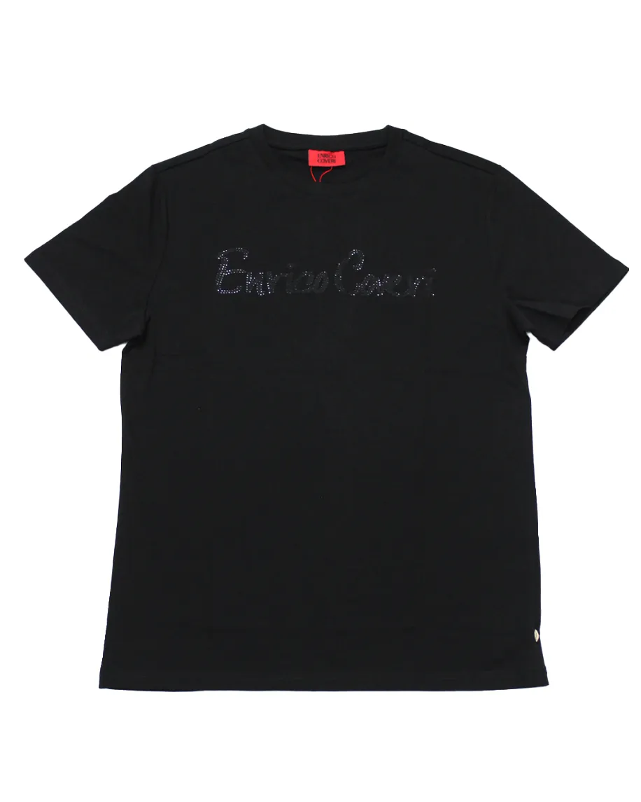 ENRICO COVERI Logo Italian Black T Shirt