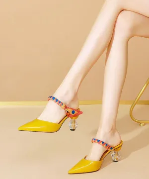 Fashion Yellow Pointed Toe Soft High Heel Slippers