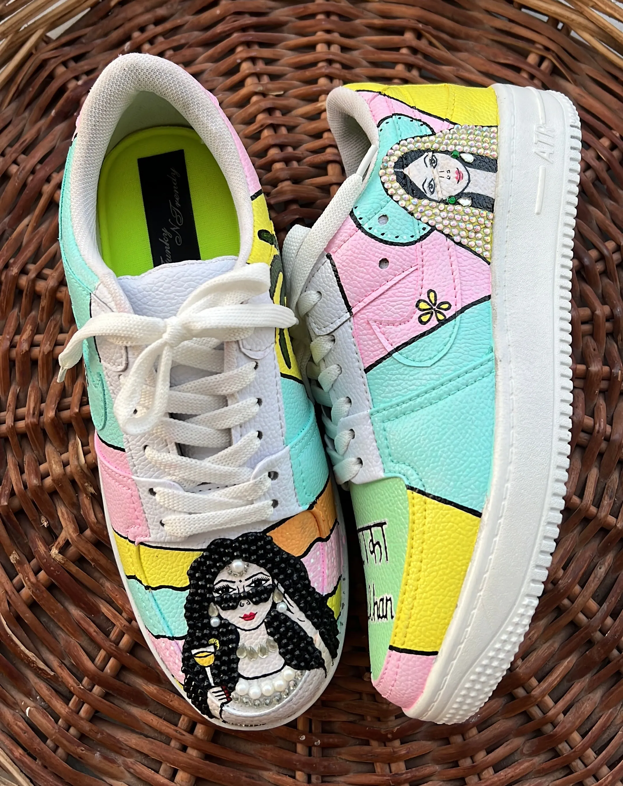 Funky N Trendy hand painted with water resistant colors, rhinestone work bridal sneakers/ bridesmaid sneaker / colorful sneakers/ carnival sneakers / pastel sneakers/ quirky sneakers