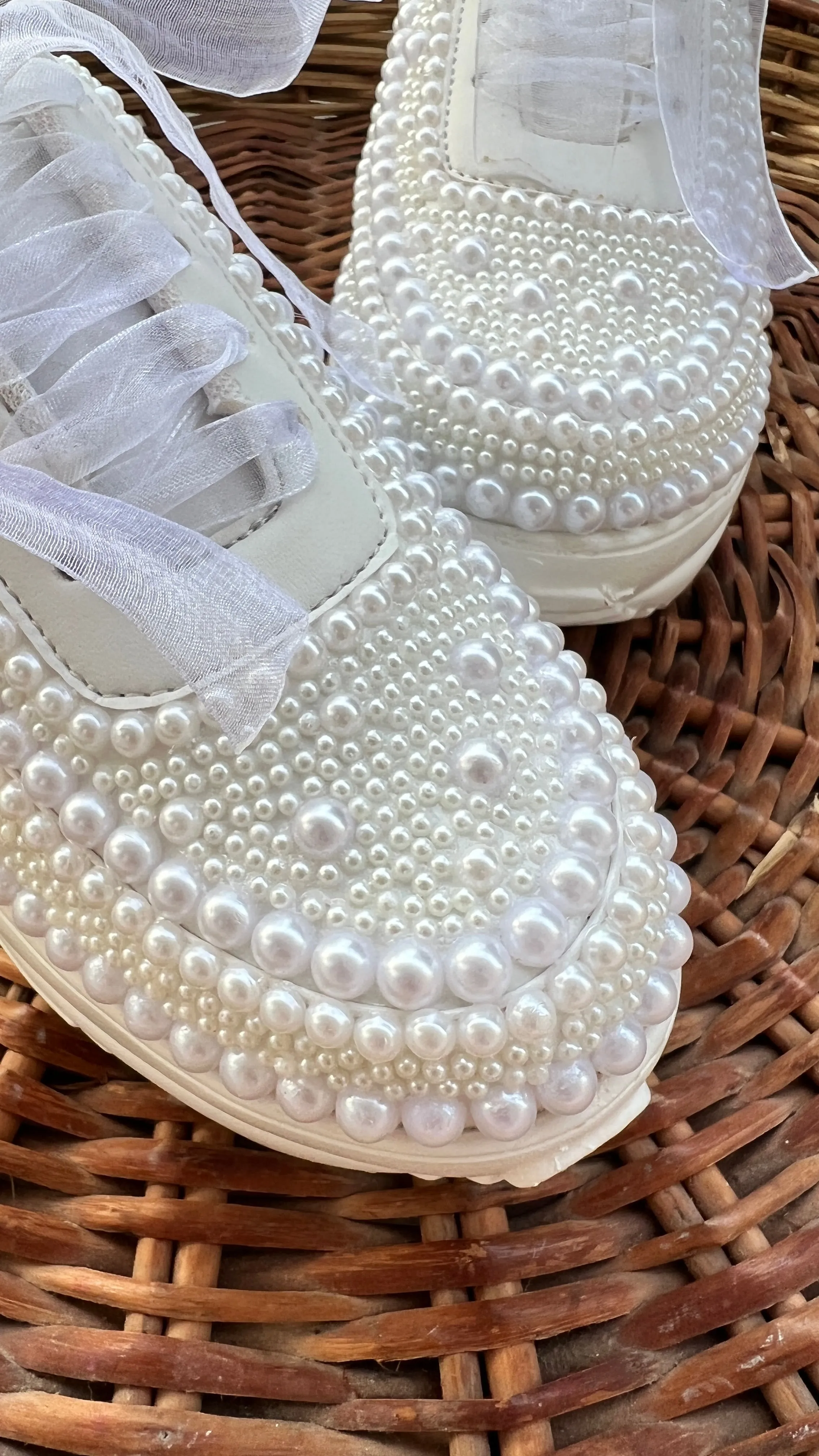 Funky N Trendy white pearl hand work sneakers / bridal sneakers/ sneaker for bride / white sneakers/ pearl sneakers for bride/ bridesmaid sneakers / pearls sneakers