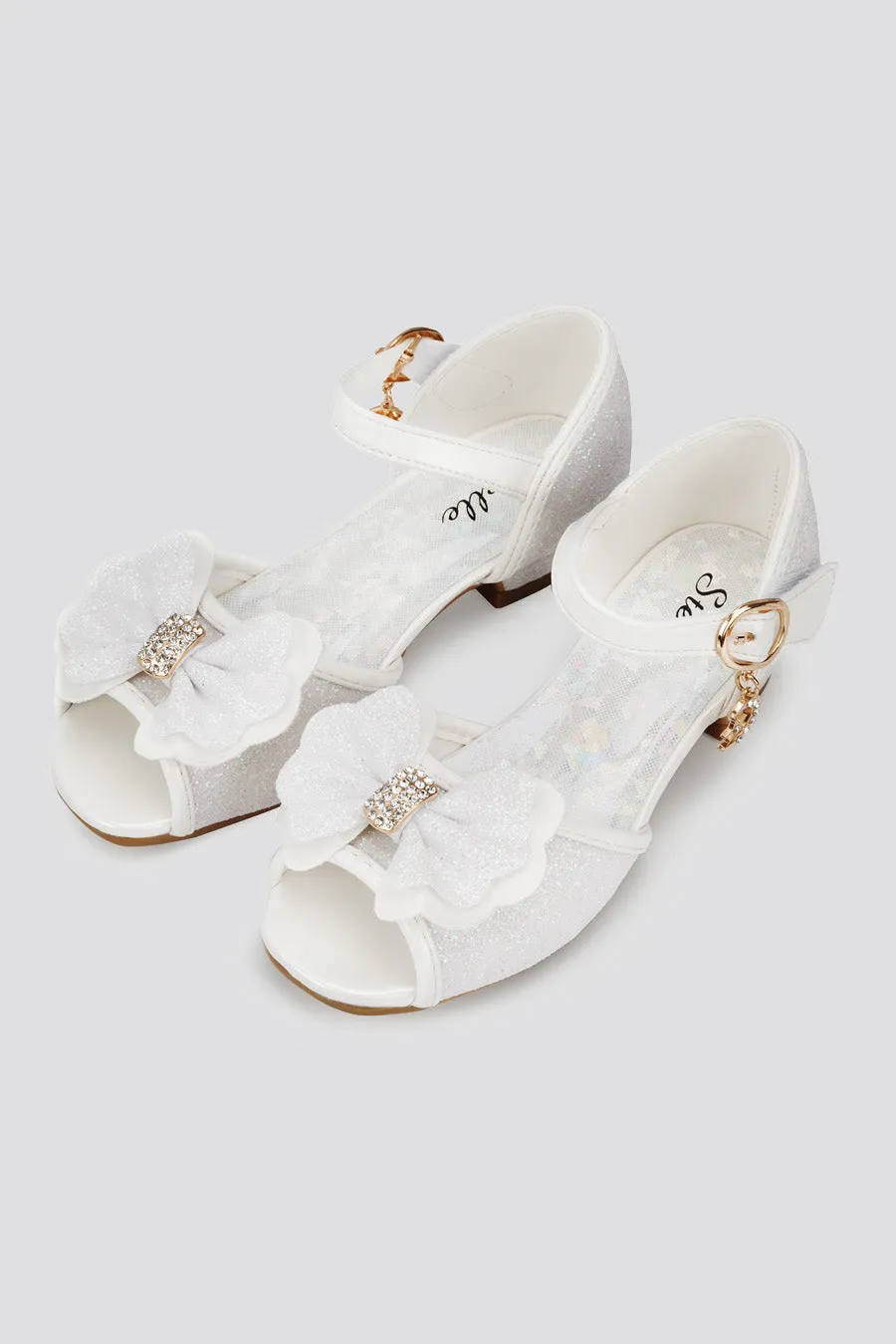 Girls Sparkly Princess Low Heels Sandals