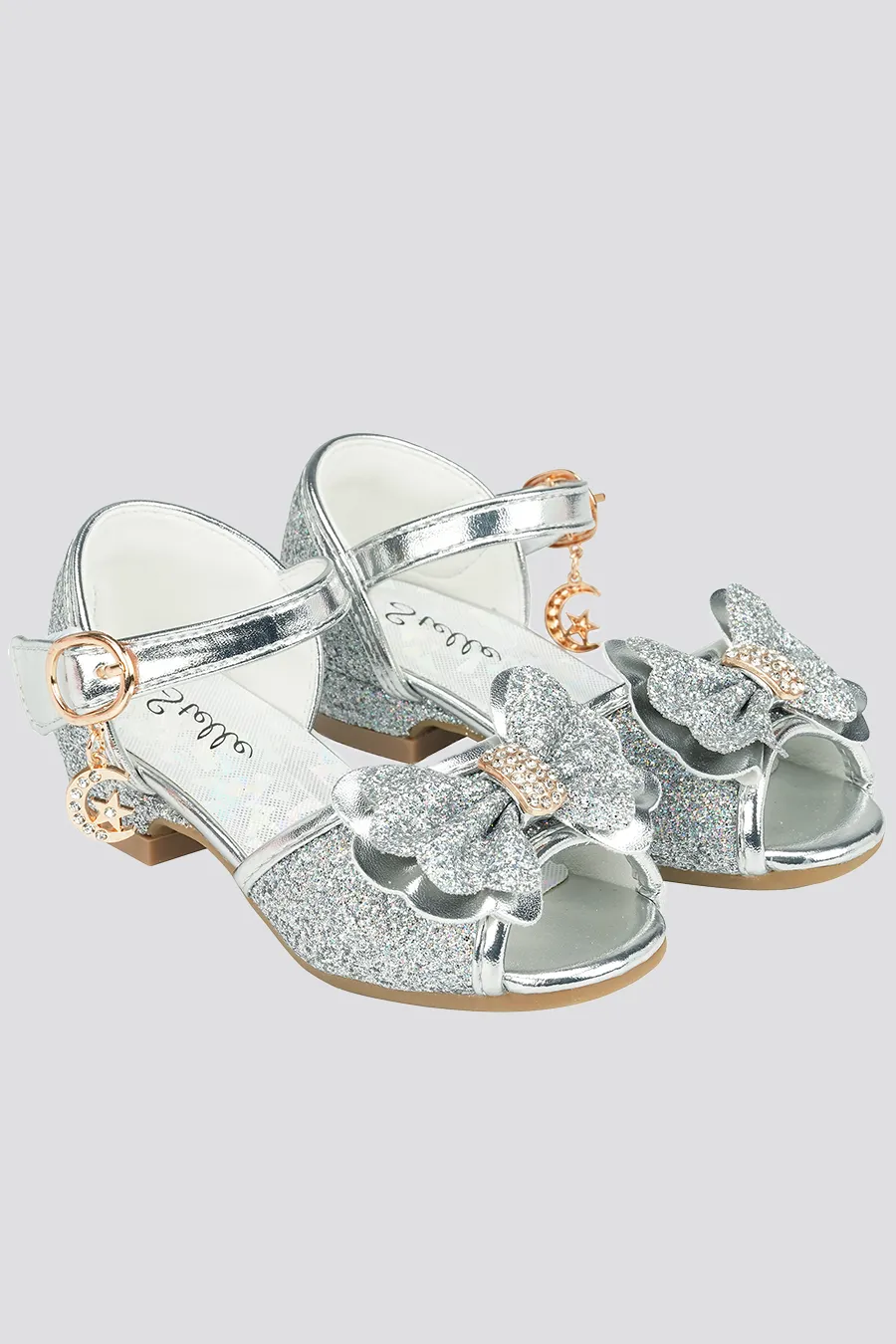 Girls Sparkly Princess Low Heels Sandals