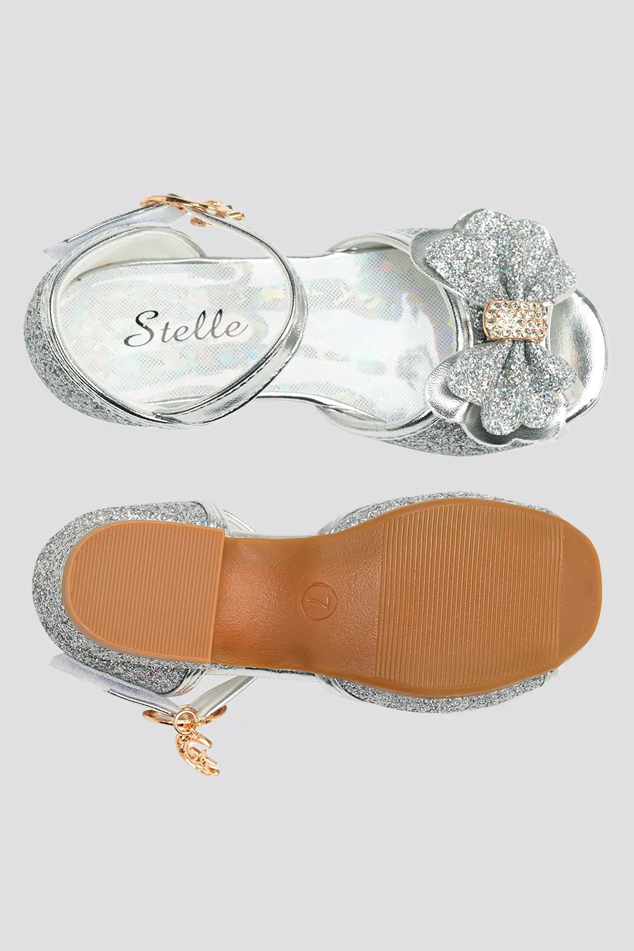 Girls Sparkly Princess Low Heels Sandals