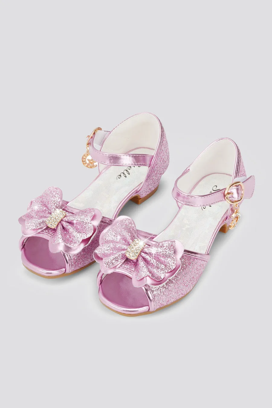 Girls Sparkly Princess Low Heels Sandals