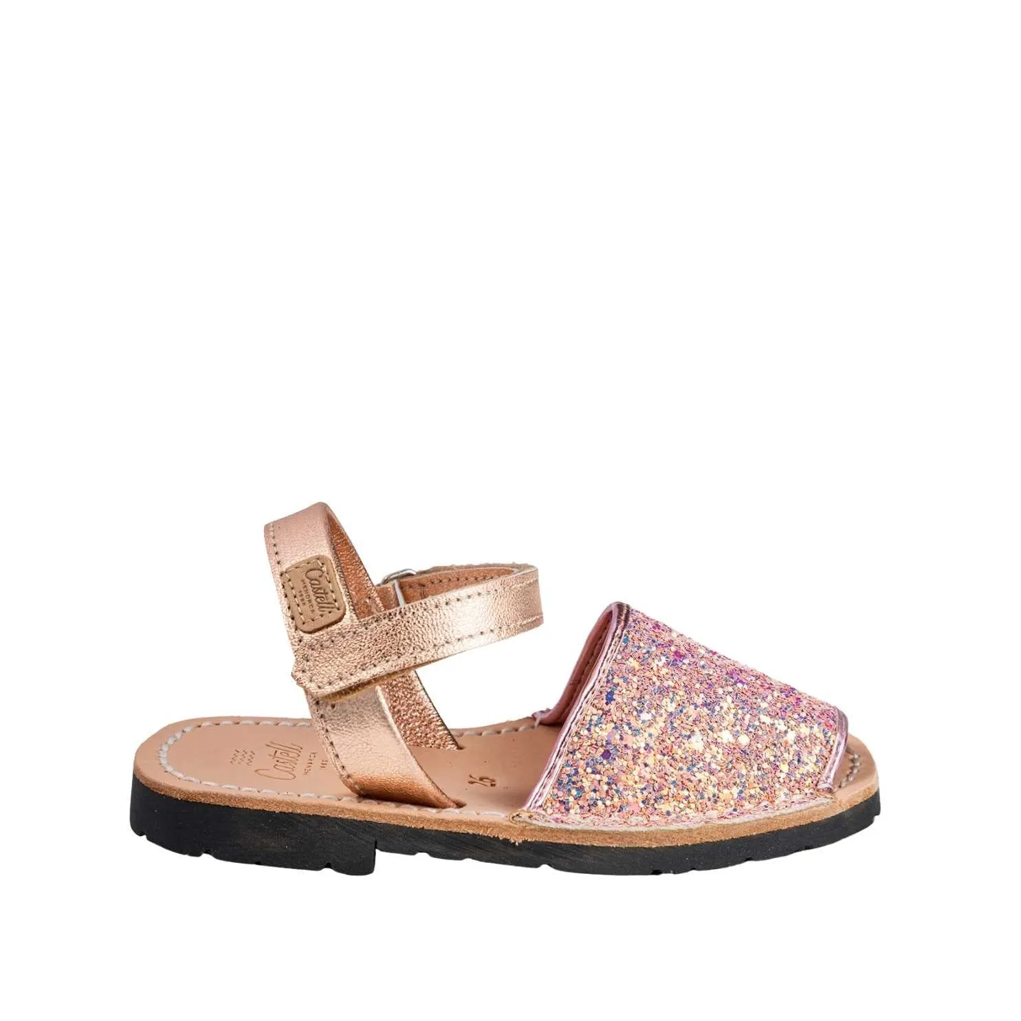 Glitter Leather Open Toe Menorcan Sandal For Kids - Iker 1002R Glitter