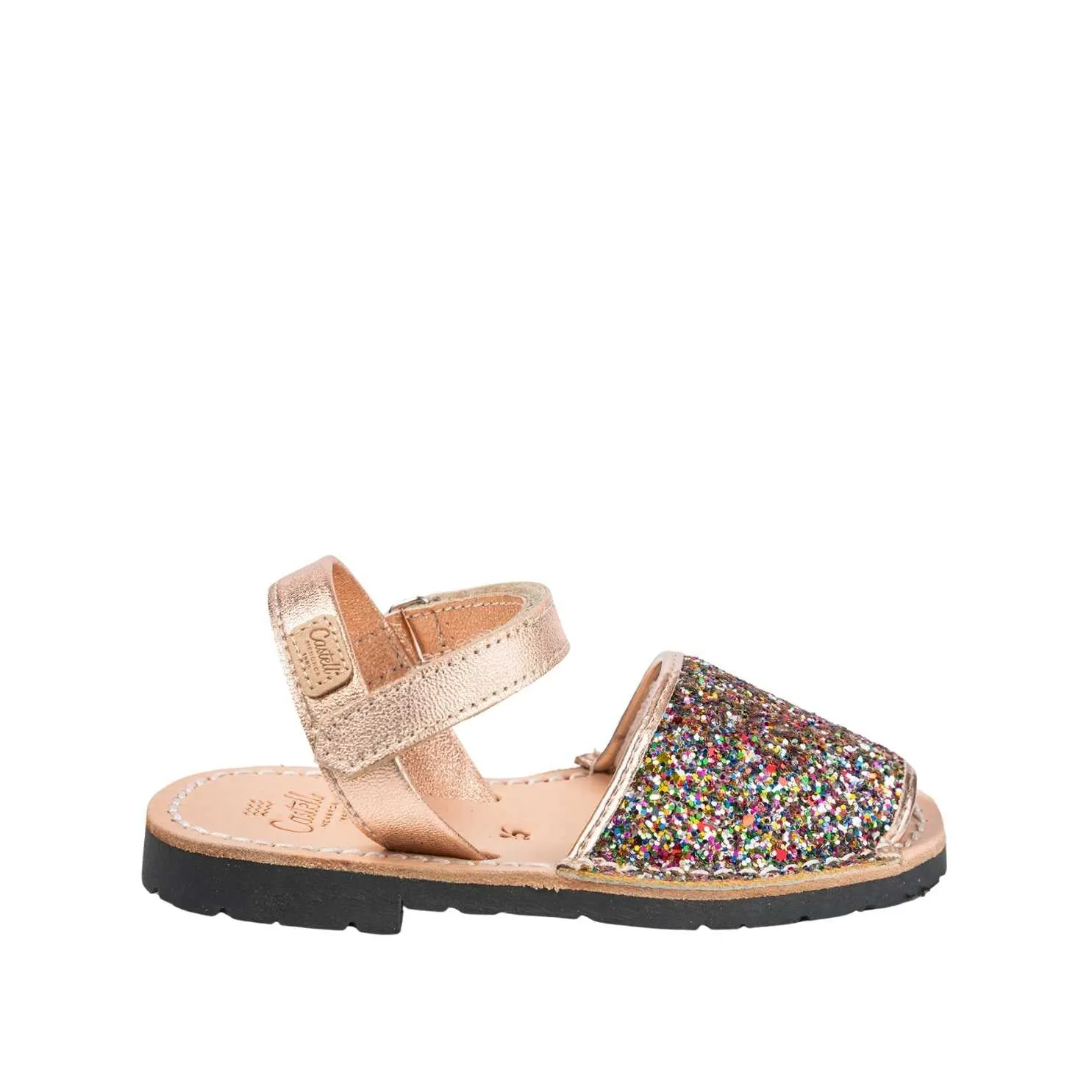 Glitter Leather Open Toe Menorcan Sandal For Kids - Iker 1002R Glitter