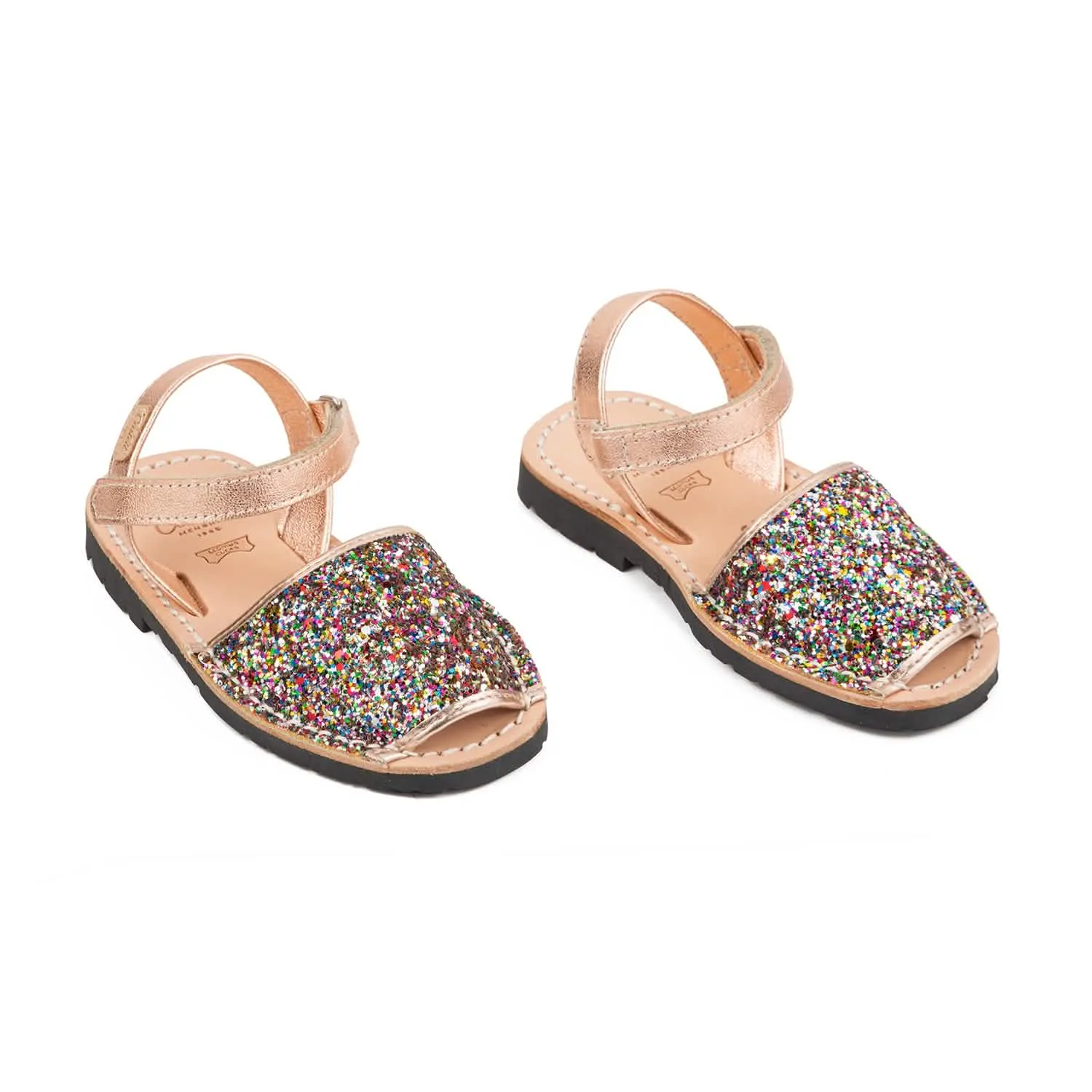 Glitter Leather Open Toe Menorcan Sandal For Kids - Iker 1002R Glitter