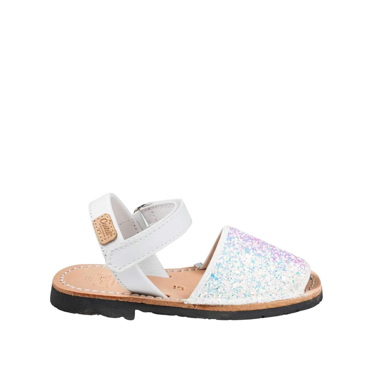 Glitter Leather Open Toe Menorcan Sandal For Kids - Iker 1002R Glitter