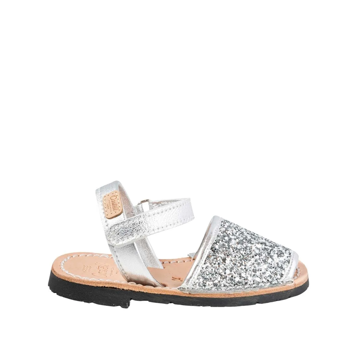 Glitter Leather Open Toe Menorcan Sandal For Kids - Iker 1002R Glitter