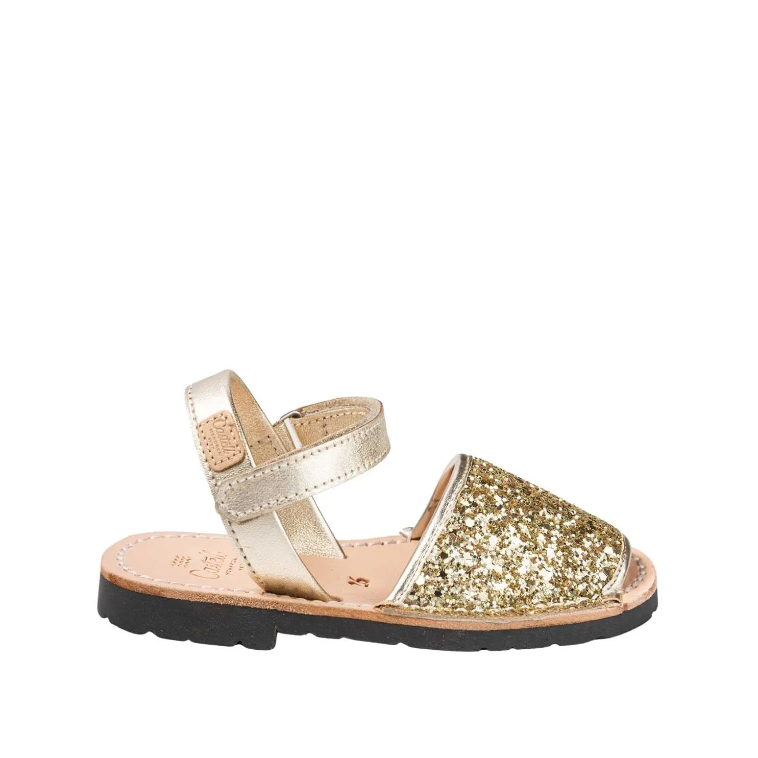 Glitter Leather Open Toe Menorcan Sandal For Kids - Iker 1002R Glitter