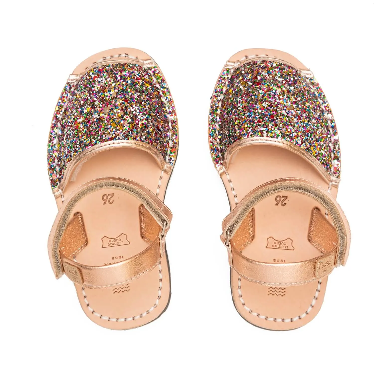 Glitter Leather Open Toe Menorcan Sandal For Kids - Iker 1002R Glitter