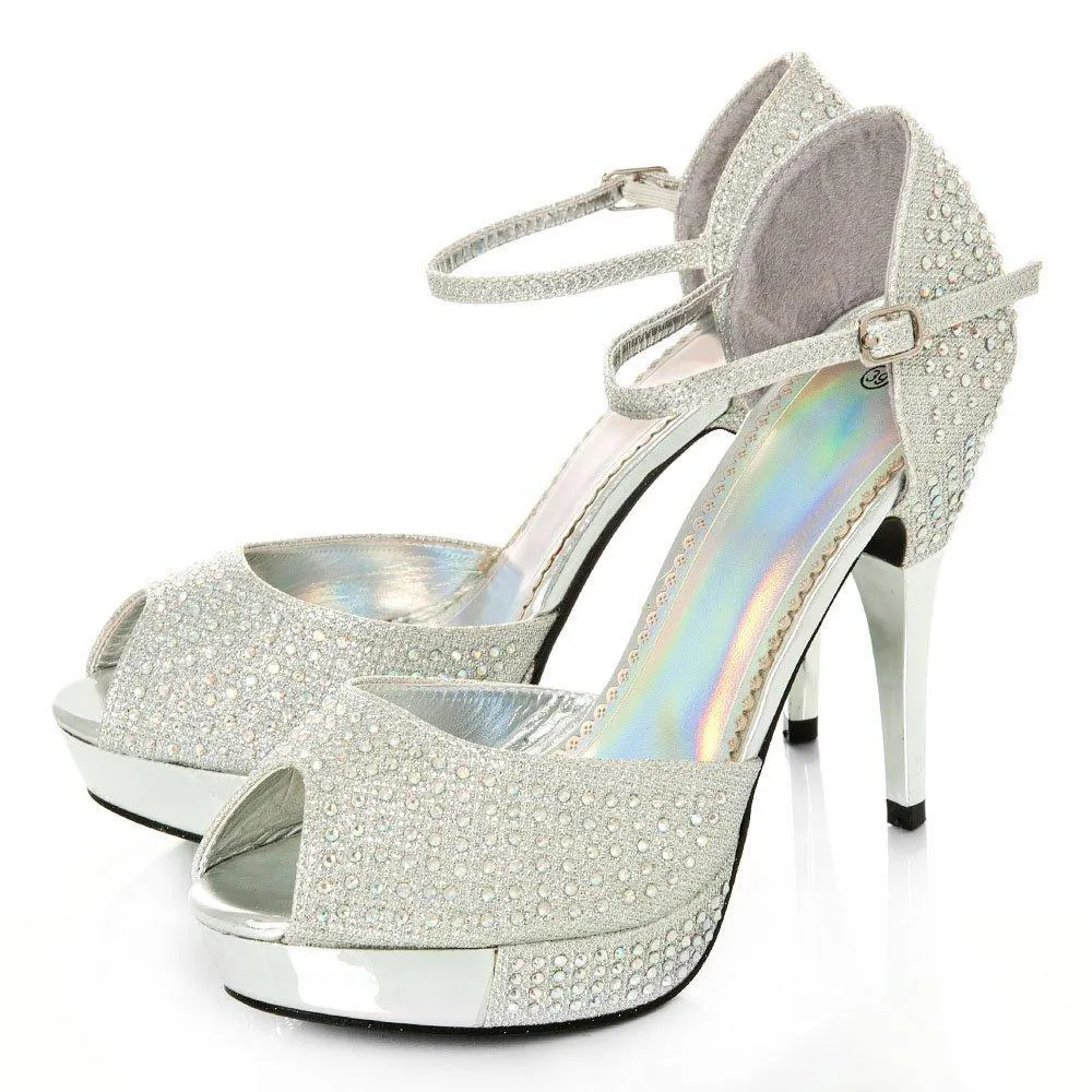 Grappy Ankle Strap Peep Toe Platform Stiletto High Heel Sandal