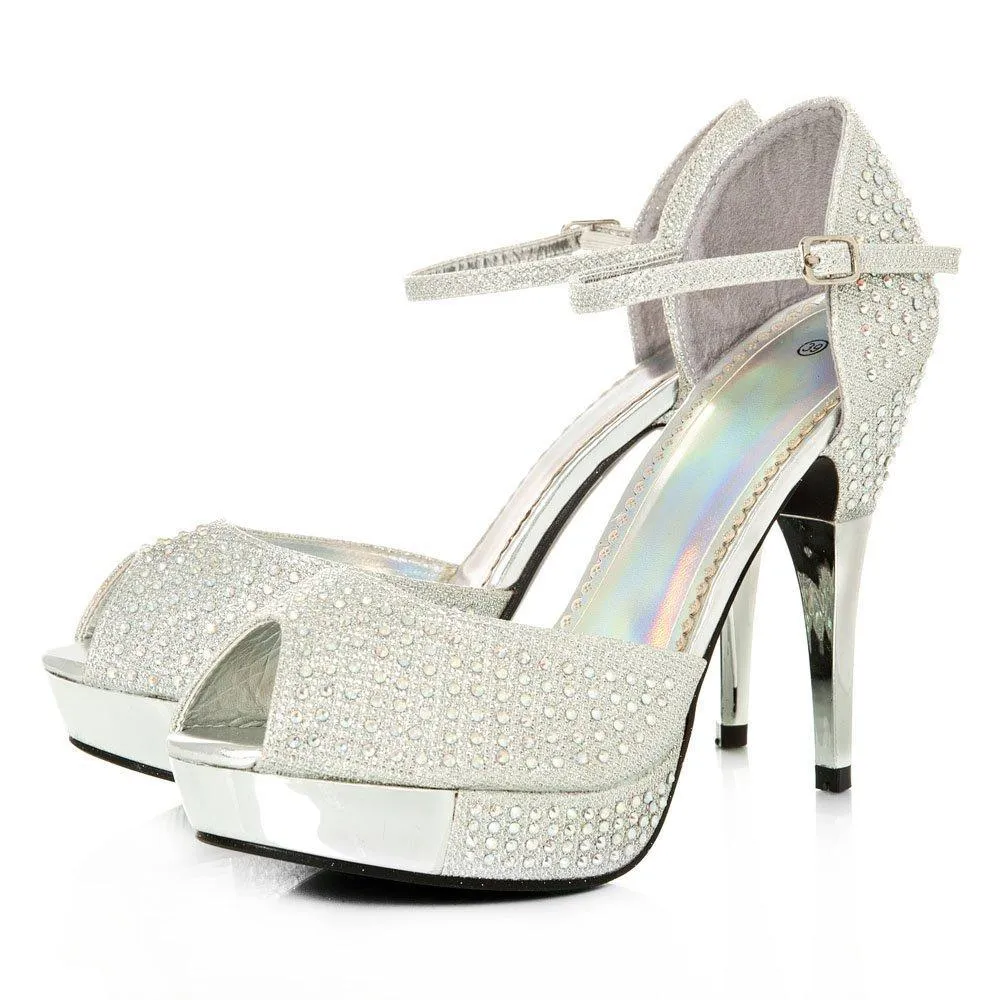 Grappy Ankle Strap Peep Toe Platform Stiletto High Heel Sandal