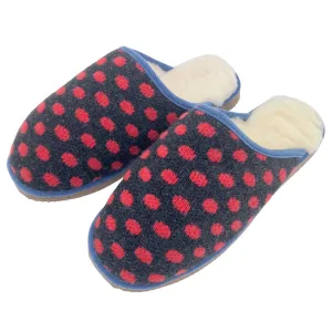 Grey & Red Spot Lambswool & Sheepskin Slippers - S & XL ONLY