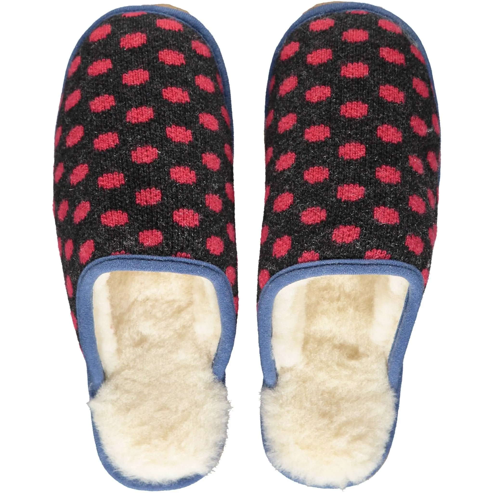 Grey & Red Spot Lambswool & Sheepskin Slippers - S & XL ONLY