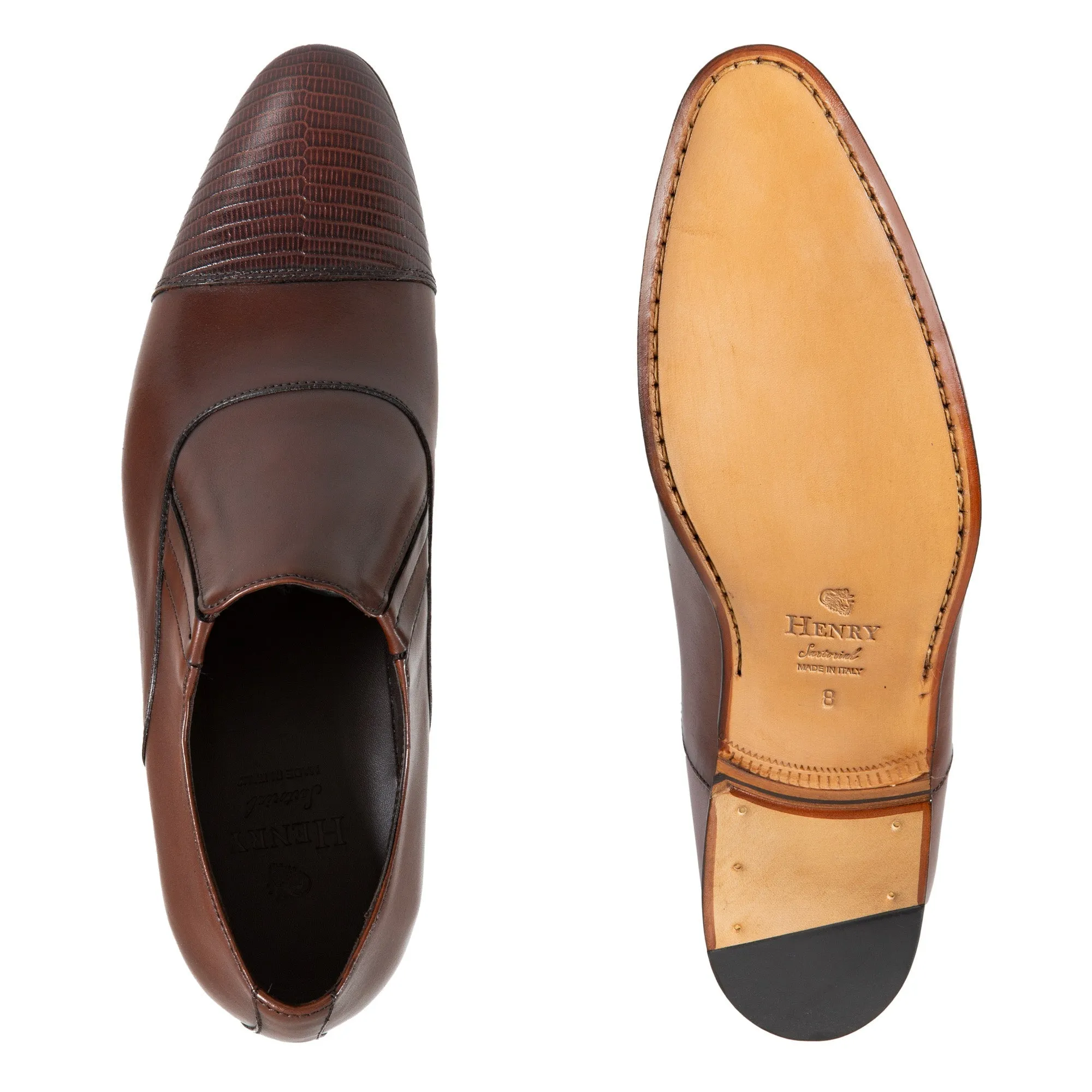 HENRY SARTORIAL Toe Cap Elastic Loafers BROWN