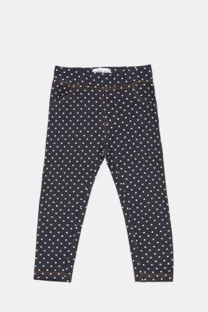 Infant Girls Navy Polka Dot Jegging