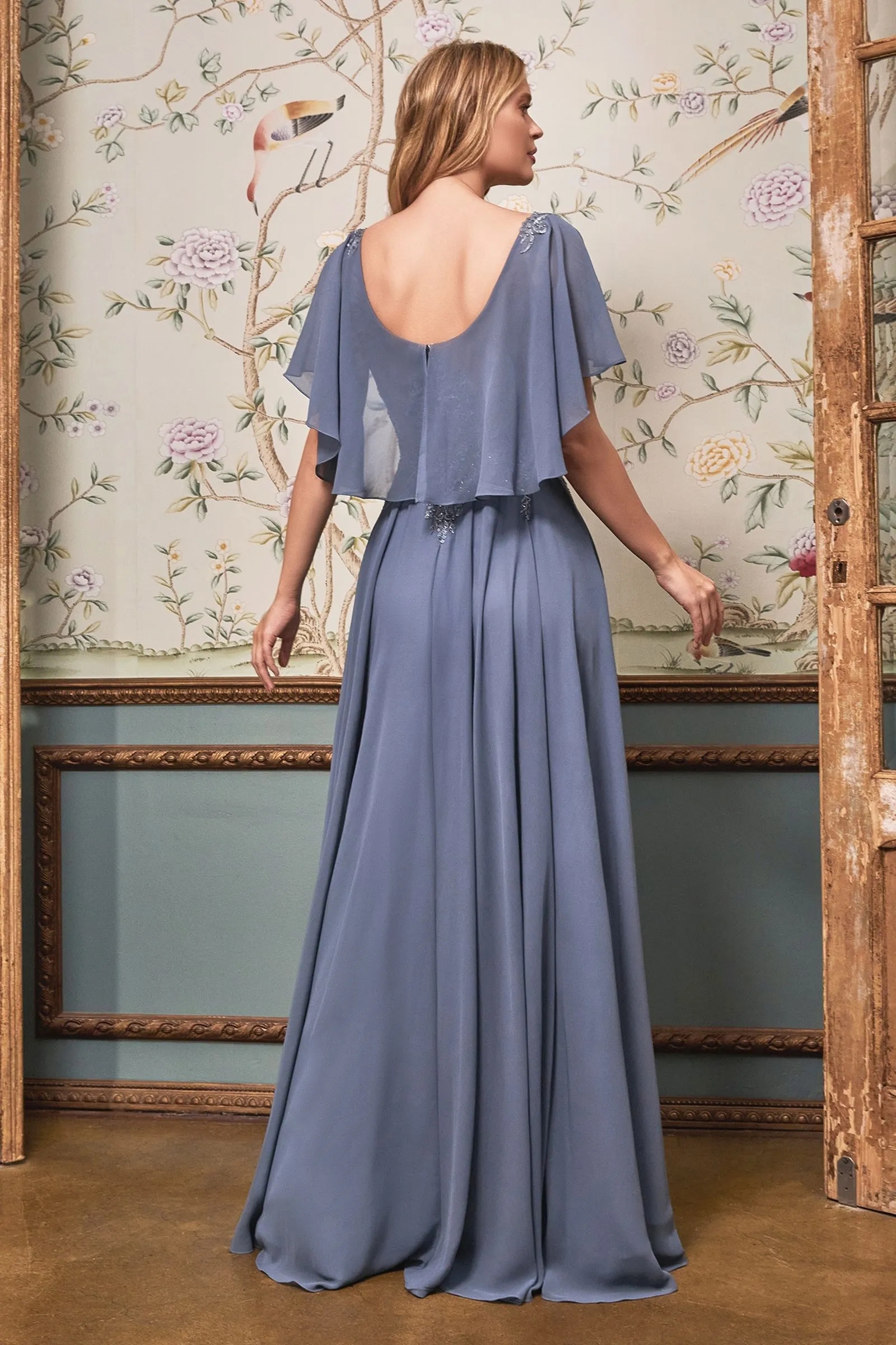 Ladivine HT101 A Line Chiffon Evening Dress Mother of the Bride Groom Gown Cape